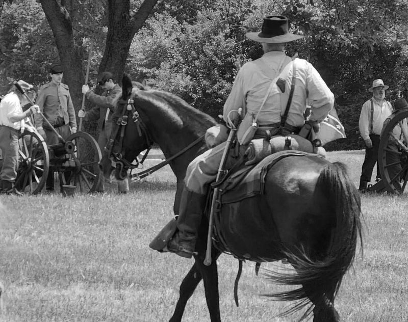 Horse and rider during war reenactment